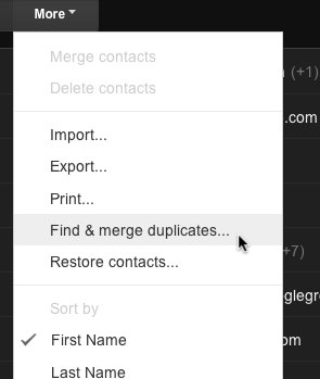Find & merge duplicates menu